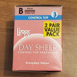 L'eggs Day Sheer Control Top Pantyhose 2 Pair Value Pack Sz B Suntan Sheer Top